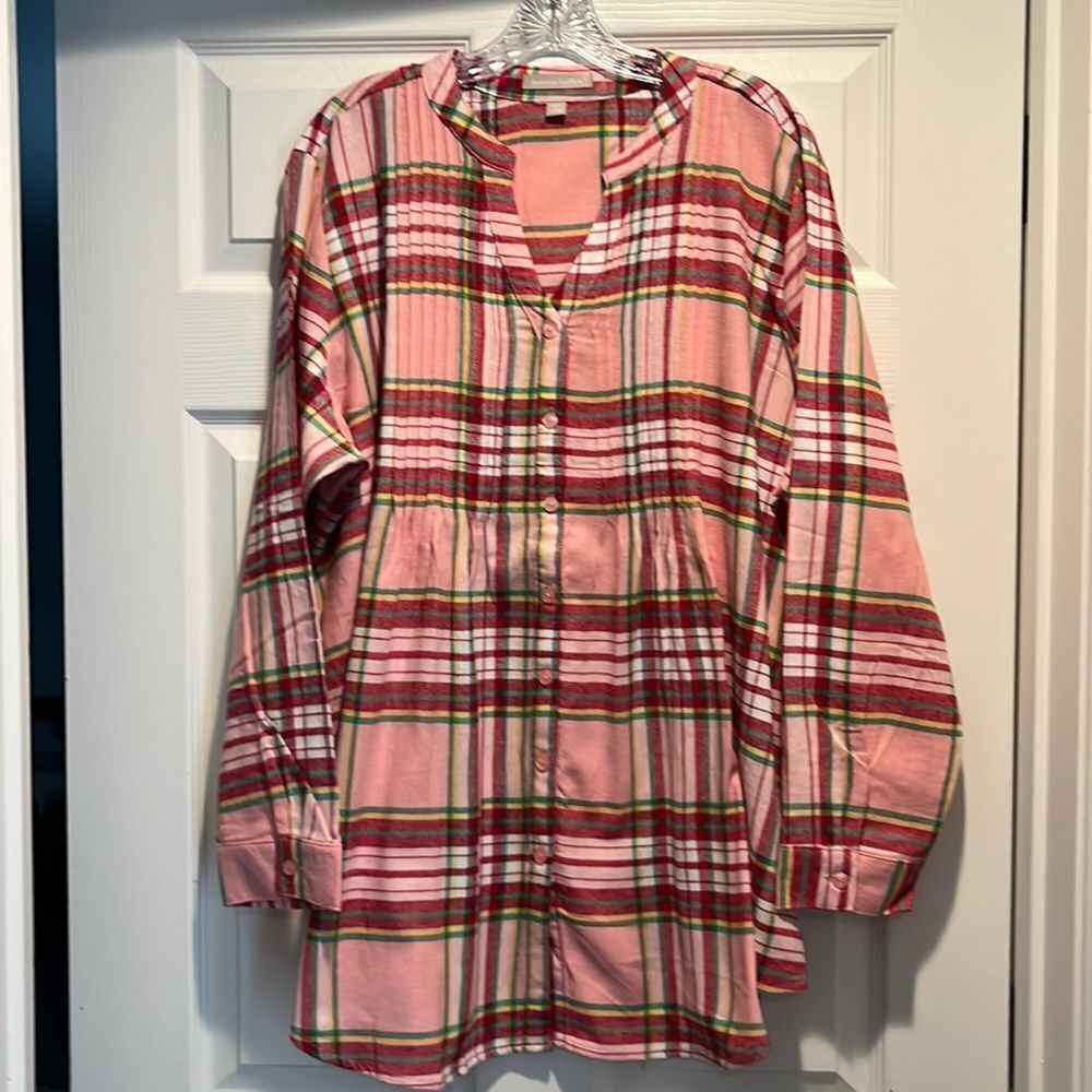 NWOT Woman Within Gathered Flannel Shirt size 1X 22/24.